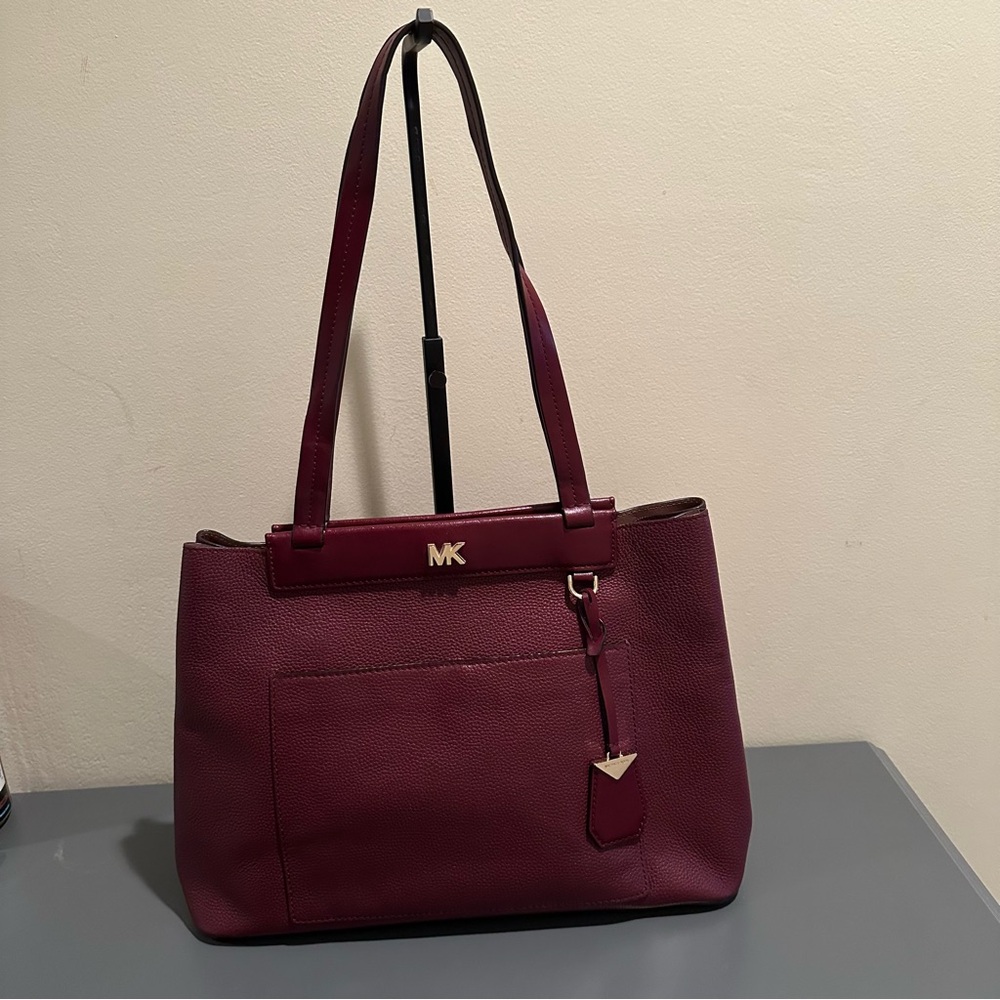 Michael Kors Meredith Wine Leather Tote with MK Logo
